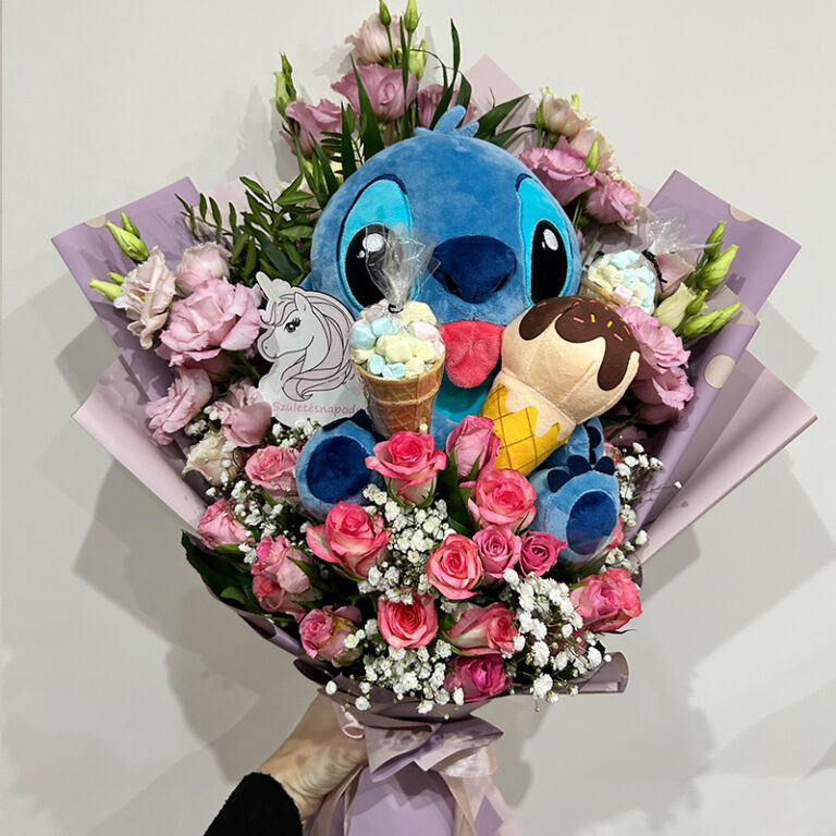 Élő virágok és plüss egy kis nasival